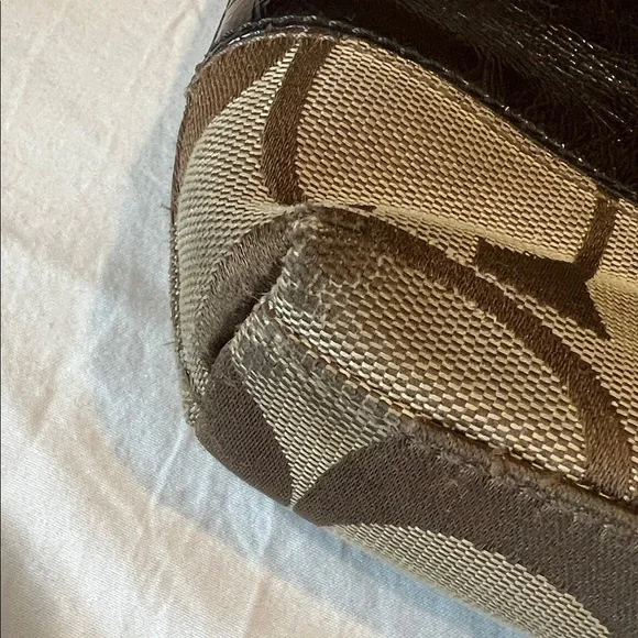 Coach Signature Jacquard Canvas & Patent Leather Hobo Shoulder Bag Khaki/Brown - Picture 8 of 11